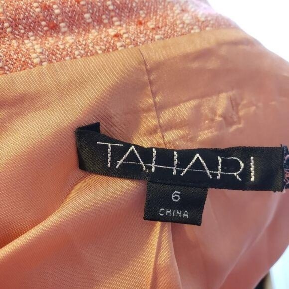 Tahari Pink Tweed Womens Blazer Jacket Size 6 decorative button front lace trim - Picture 3 of 10